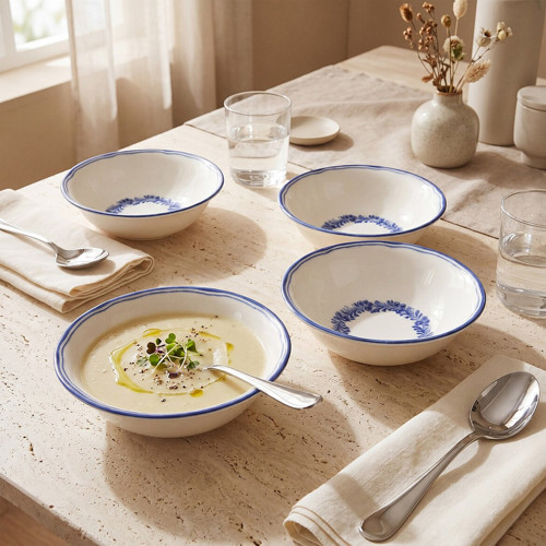 Yaprak Desenli 14 cm 4lü Porselen Çorba ve Salata Kasesi Seti