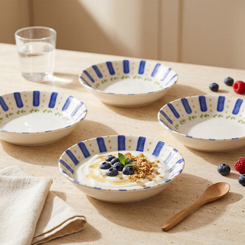 Kayısı Desenli 20 cm 4lü Çukur Tabak Seti