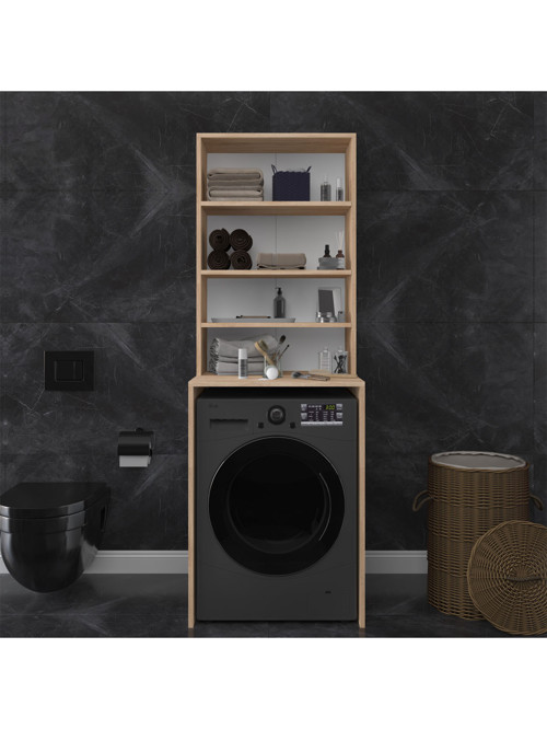 Lüks Raflı Çamaşır Makinesi Dolabı %100 MDF Çamaşır Kurutma Banyo Dolabı BD04