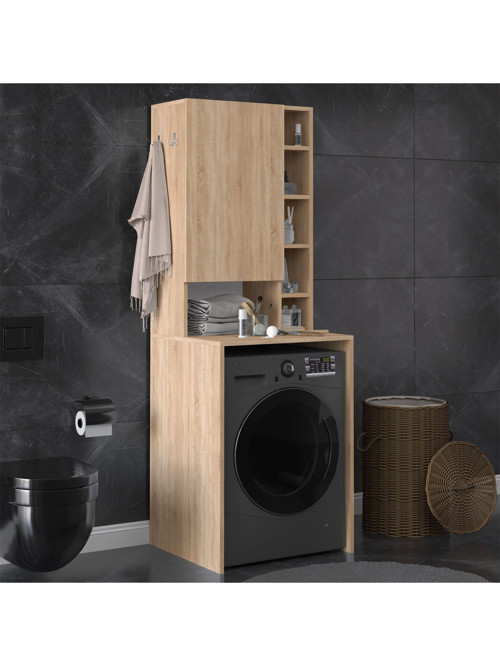 Lüks Dolaplı Çamaşır Makinesi Dolabı %100 MDF Raflı Kapaklı Çok Amaçlı Banyo Dolabı BD02