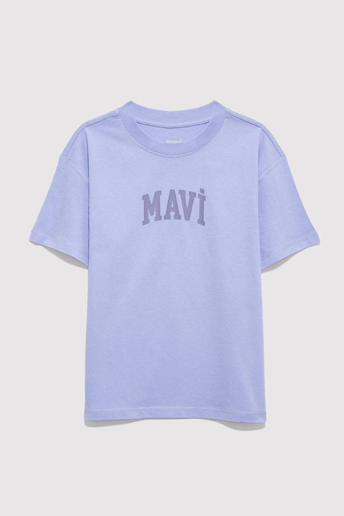 Bol Rahat Kesim % 100 Pamuk Bisiklet Yaka Kız Çocuk T Shirt 7610467-70545 LİLA