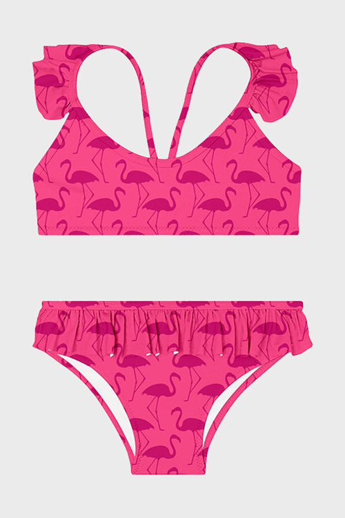 Almina Junior Desenli UPF 50+ Korumalı Çabuk Kuruyan Kız Çocuk Bikini SB2611000107 FUŞYA