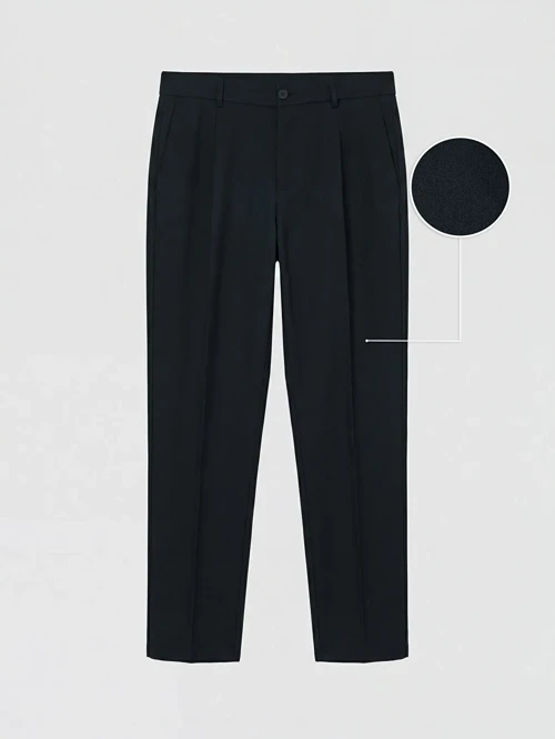 Lacivert Regular Fit Keten Karışımlı Erkek Pileli Pantolon