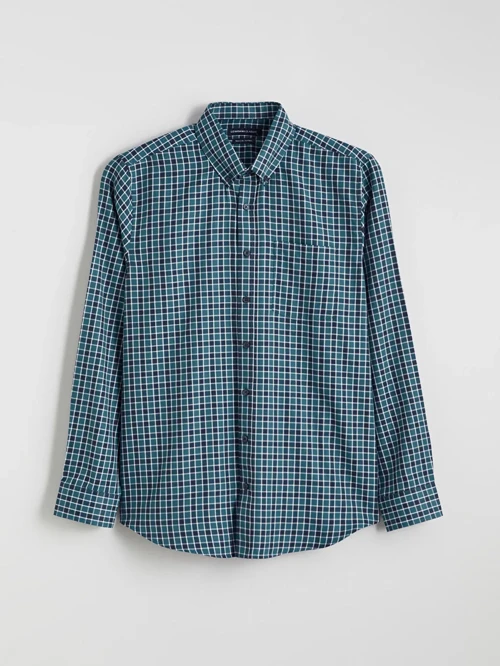 Yeşil Regular Fit Ekose Gabardin Erkek Gömlek