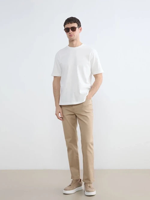 Bej Standart Kalıp Gabardin Erkek Pantolon