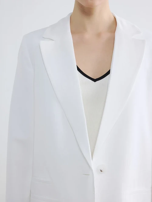 Beyaz Keten Karışımlı Kadın Blazer Ceket