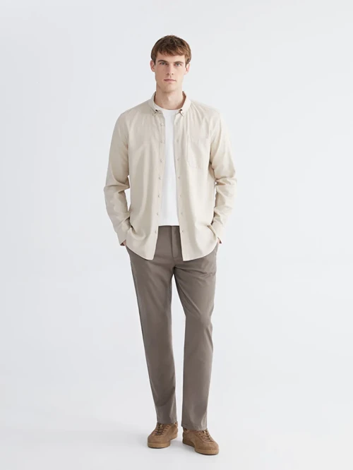 Bej Regular Fit Gabardin Erkek Gömlek