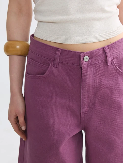 Mor Bermuda Fit Kadın Jean Şortolon