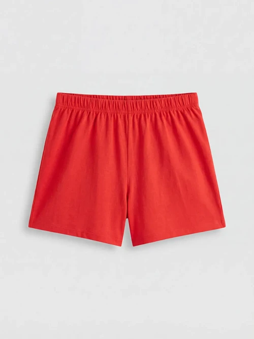 Kırmızı Beli Lastikli Kadın Şort Pijama Altı