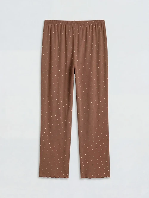 Kahverengi Kalp Desenli Kadın Pijama Altı