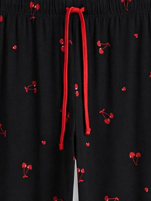 Siyah Kiraz Baskılı Kadın Pijama Altı