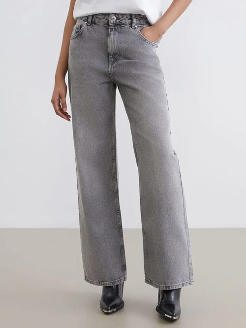Gri Wideleg Kadın Jean Pantolon