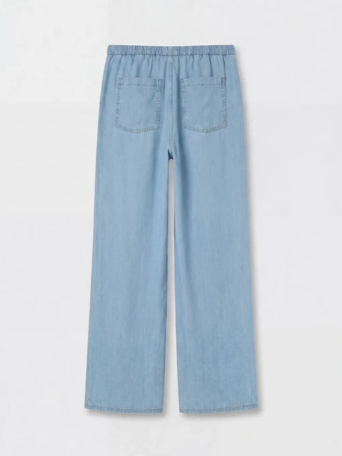 İndigo Beli Lastikli Wideleg Kadın Jean Pantolon