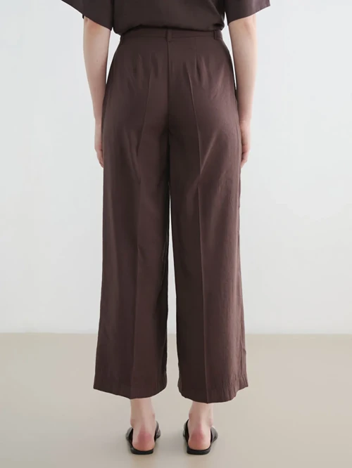Kahverengi Standart Fit Geniş Paça Kadın Pantolon