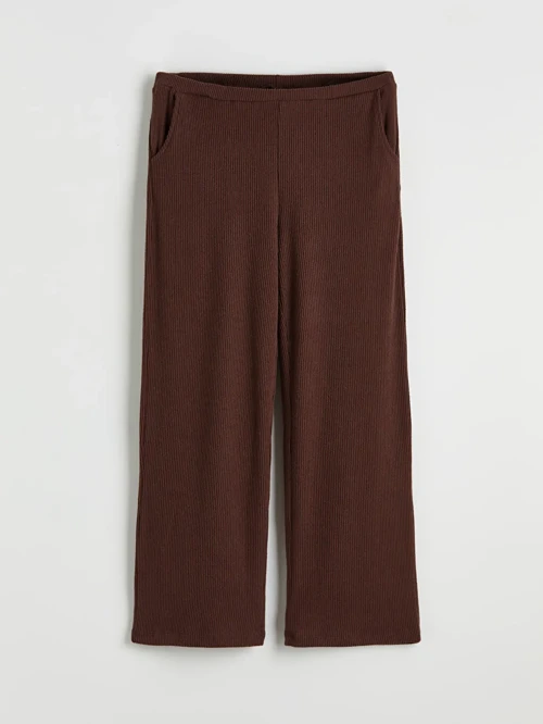 Kahverengi Beli Lastikli Fitilli Kadın Pijama Altı