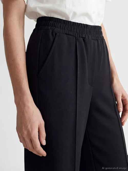 Siyah Beli Lastikli Geniş Paça Kadın Pantolon