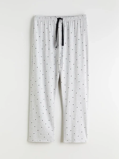 Gri Beli Lastikli Puantiyeli Kadın Pijama Altı