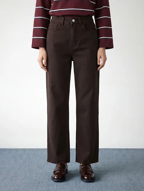 Kahverengi Straight Fit Kadın Jean Pantolon