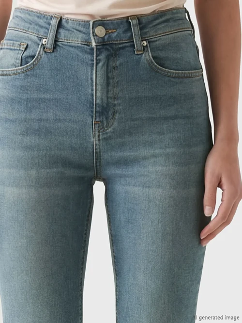 İndigo Yüksek Bel Flare Kadın Jean Pantolon
