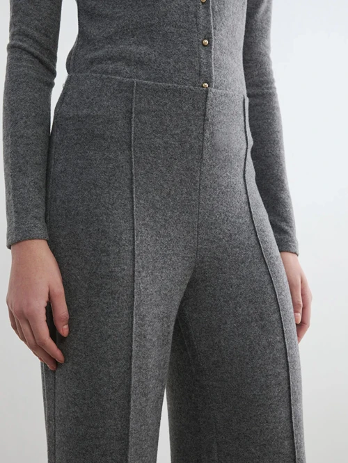 Antrasit Beli Lastikli Geniş Paça Kadın Pantolon