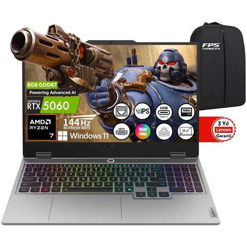 Loq 15AHP10 Amd Ryzen 7 250 RTX5060 100W 24GB Ram 1tb SSD 15.6" Fhd IPS 144Hz W11 83JG008UTR Taşınabilir Bilgisayar