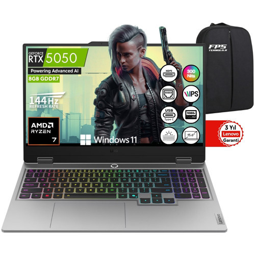 Loq 15AHP10 Amd Ryzen 7 250 RTX5050 100W 16GB Ram 512GB SSD 15.6" Fhd IPS 144Hz W11 83JG006CTR Taşınabilir Bilgisayar