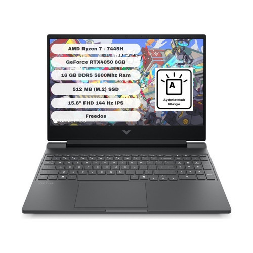 Victus 15-FB3038NT BX9U9EA 6gb RTX4050 Amd Ryzen 7 7445H 16GB Ram 512GB SSD 15.6 Inç Fhd 144Hz Freedos Taşınabilir Bilgi