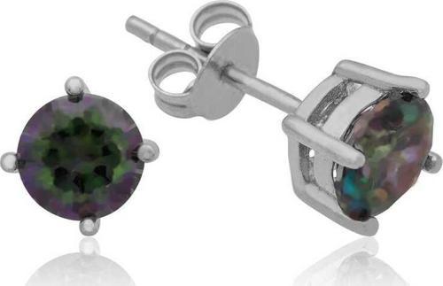 Gümüş 6 mm Mistik Topaz Çivili Küpe