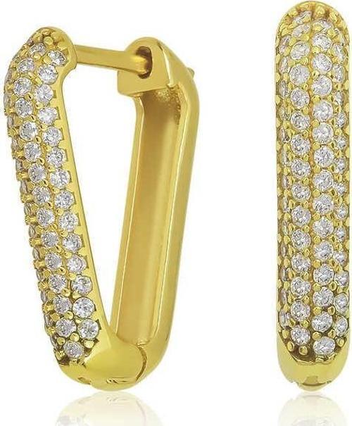 Gümüş Gold Beyaz Taşlı Üçgen Küpe
