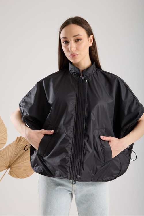 Oversize Yelek Dik Yaka Fermuarlı Cepli