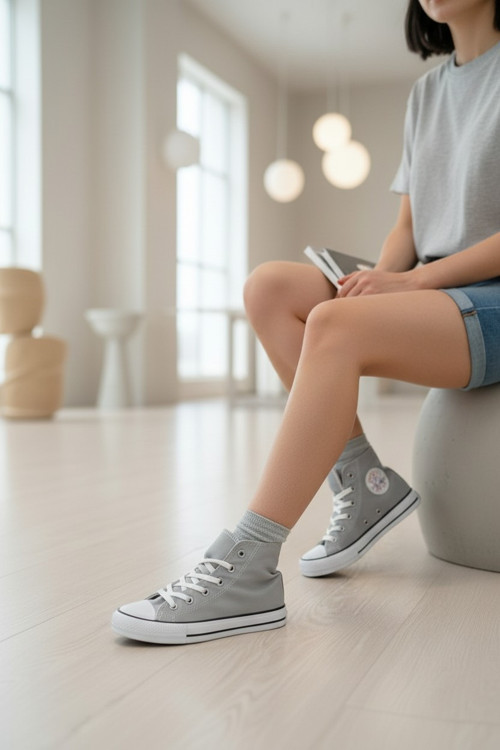 Kadın Boğazlı Bilekli Canvas ve Bez Bağcıklı Rahat Günlük Sneaker Spor Ayakkabı