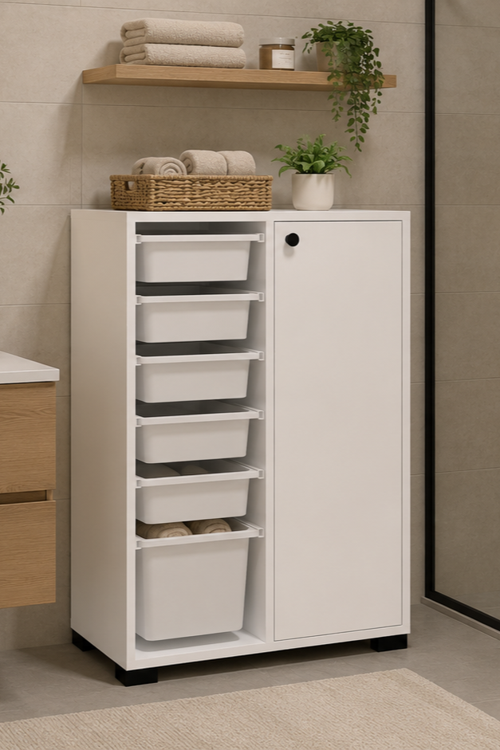 Rüya No.3 Modern Kullanışlı Beyaz Dar Kapaklı Çok Amaçlı Sepetli Dolap