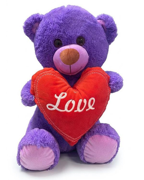 Kalp Tutan Peluş Ayıcık Mor 35 cm 04030