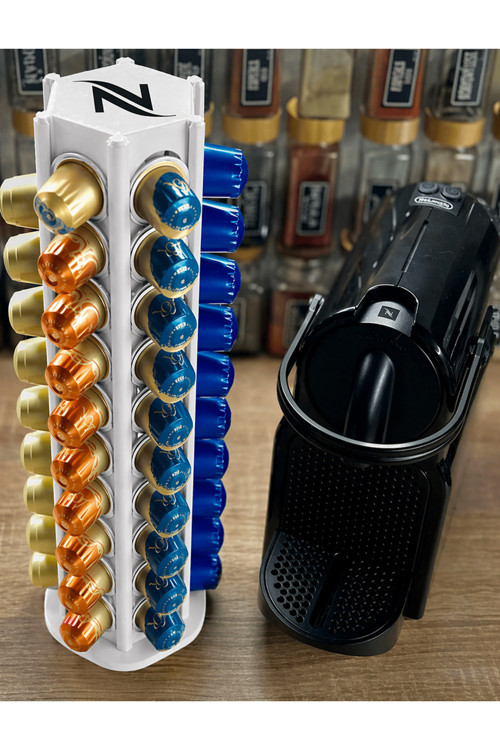 Nespresso Kapsül Standı (Beyaz) – Kahve Kapsül Düzenleyici, 60 Kapsül Mutfak Saklama Ünitesi
