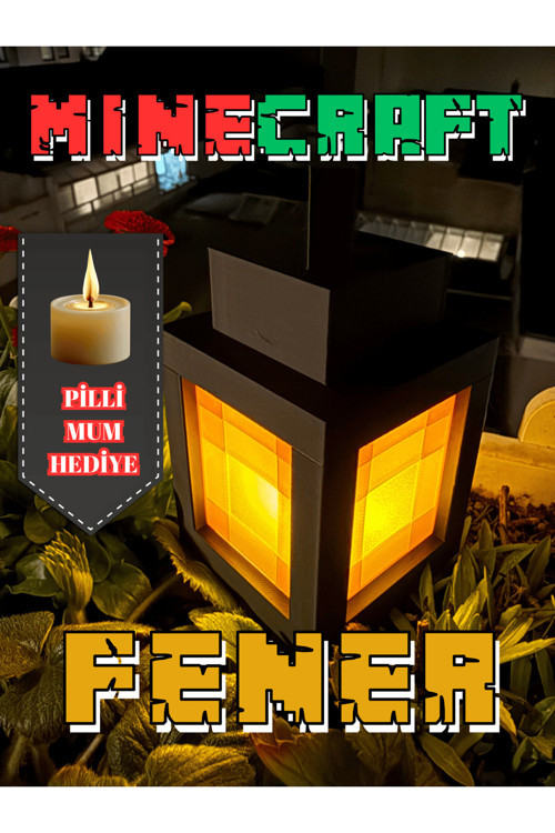 Minecraft Fener Lamba - Gamer Hediyesi - Pilli Mum Dahil Dekoratif Masa Lambası 11X7Cm