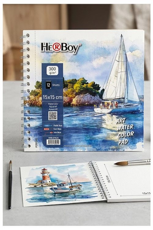 Telli Suluboya Eskiz Defteri 15x15 cm 1 Adet Herboy 300 gr Sulu Boya Eskiz Defteri Karakalem Çizim 12 Sayfa Dokulu Kağıt
