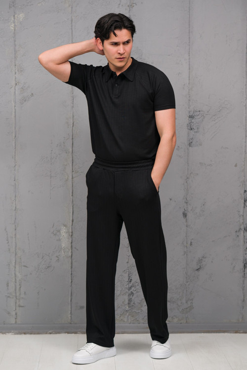 Regular Fit Likralı Kendinden Çizgili Yarım Baggy Pantolonlu T-shirt Takım