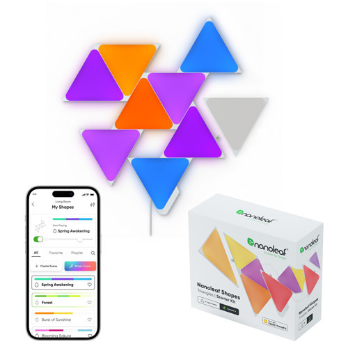 Üçgen Akıllı RGBW Duvar Paneli Başlangıç Paketi App Kontrollü, 9 Parça, Beyaz, Google Home,