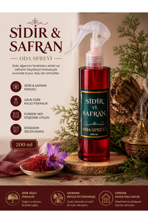 Sidir ve Safran Kokulu Oda Spreyi 200 ML Kalıcı Ferahlık