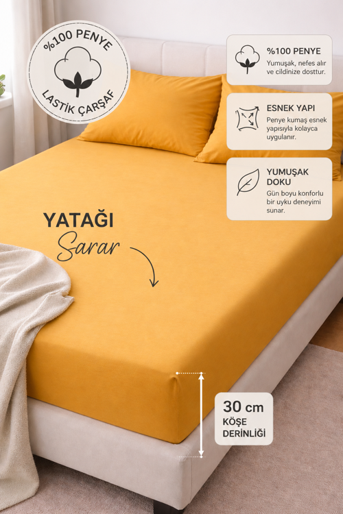 Tek Kişilik Çarşaf Lastikli Penye Çarşaf 100x200 %100 Penye ve Pamuktan Yumuşak Kumaş Turuncu