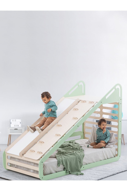 Sleepy Montessori Karyola Yatak Mint | Salıncak | Masa | Yazı Tahtası | Kaydırak | Tırmanma Tahtası