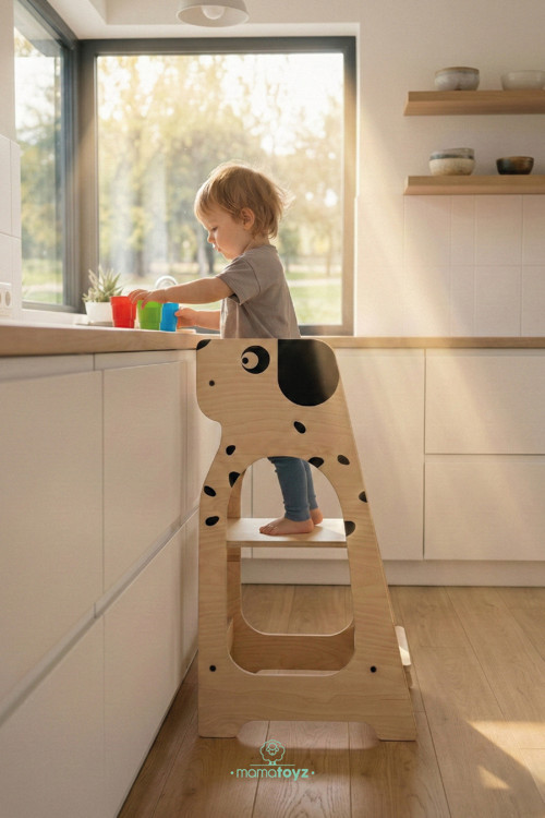 Ahşap Öğrenme Kulesi - Köpek - Learning Tower - Doğal Ahşap
