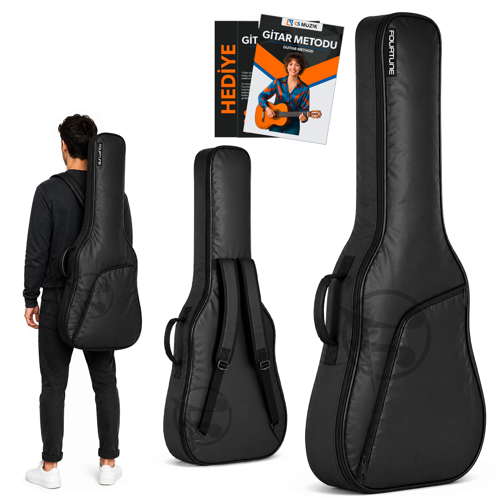 Luca Siyah Klasik Gitar Kılıfı Kalın Taşıma Çantası (Eğitim Metodu Hediye)