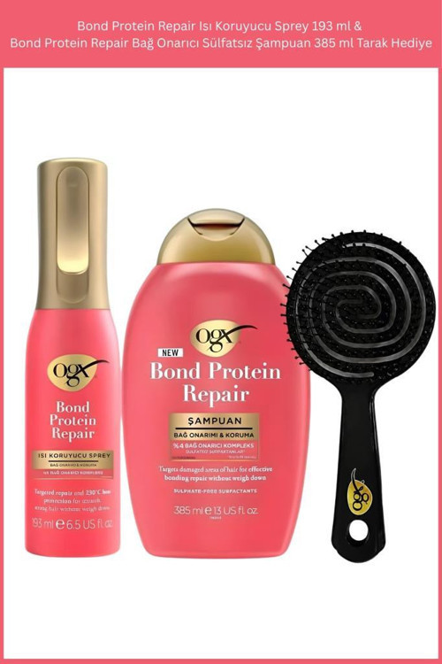 Bond Protein Repair Isı Koruyucu Sprey 193 ml & Bond Protein Repair Bağ Onarıcı Sülfatsız Şampuan 385 ml Tarak Hediye