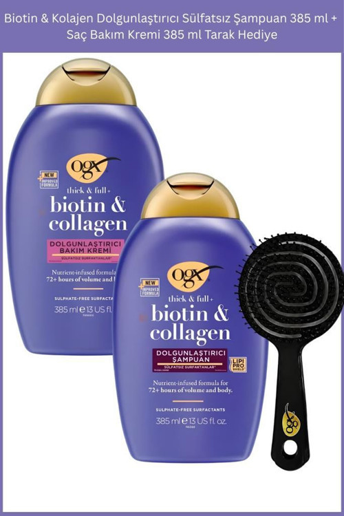 Biotin & Kolajen Dolgunlaştırıcı Sülfatsız Şampuan 385 ml + Saç Bakım Kremi 385 ml Tarak Hediye