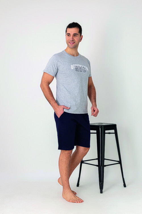 Erkek NYC Baskılı Kısa Kollu Şortlu Penye Pijama Takımı