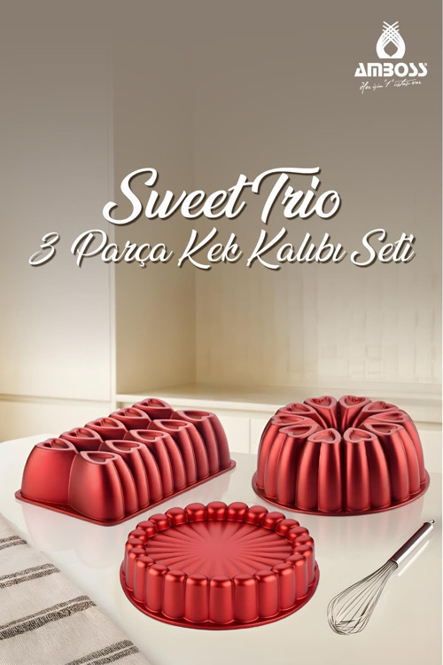 Sweet Trio 3 Parça Kek Kalıbı Seti - Kırmızı