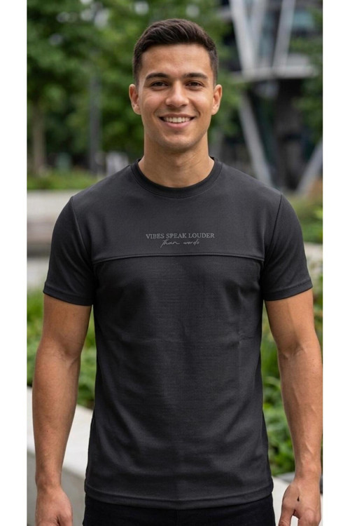 Yazı Baskılı Bisiklet Yaka 2 İplik %100 Pamuk Basic T-Shirt