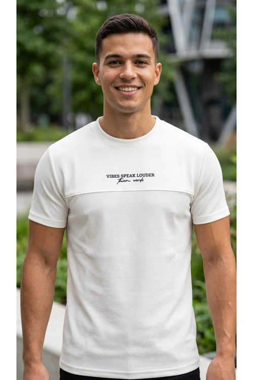 Yazı Baskılı Bisiklet Yaka 2 İplik %100 Pamuk Basic T-Shirt