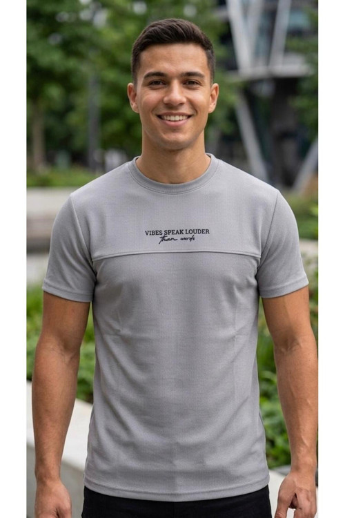 Yazı Baskılı Bisiklet Yaka 2 İplik %100 Pamuk Basic T-Shirt